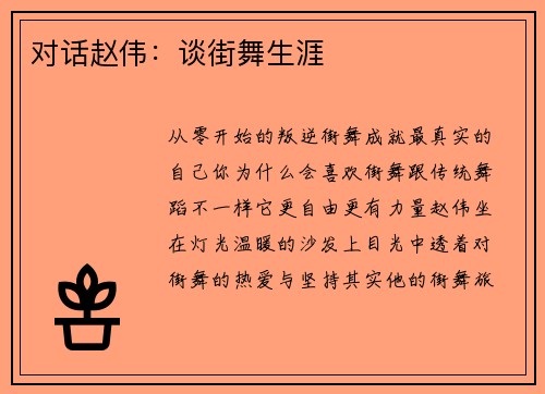 对话赵伟：谈街舞生涯