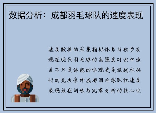 数据分析：成都羽毛球队的速度表现